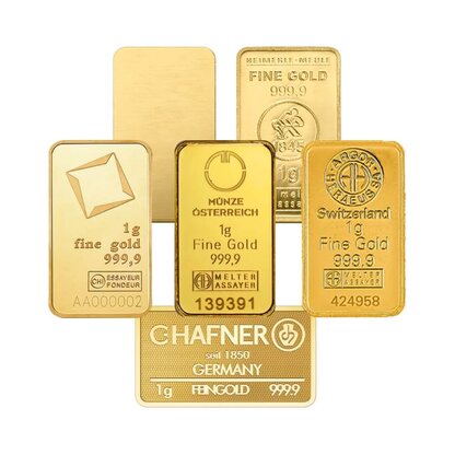 1g bullion gold 999.9;  various manufacturers